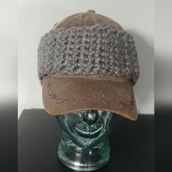 Just in! Handmade Crocheted Contoured Unisex Headband/Earwarmer Dark Grey - Picture 2 of 8